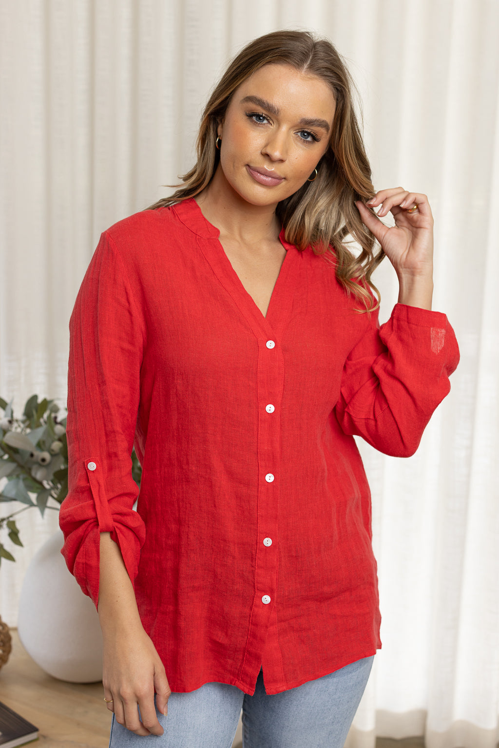 ISABELLA LINEN SHIRT - Melon