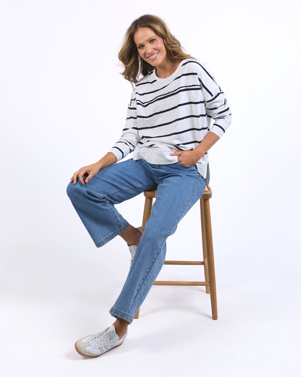 JAYNE STRIPE THROW ON TOP - White/ Dark Sapphire Stripe