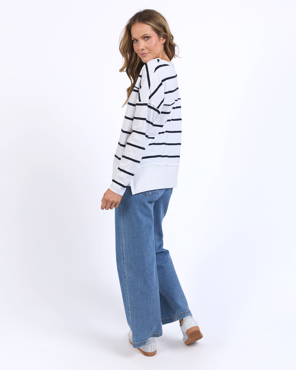 JAYNE STRIPE THROW ON TOP - White/ Dark Sapphire Stripe