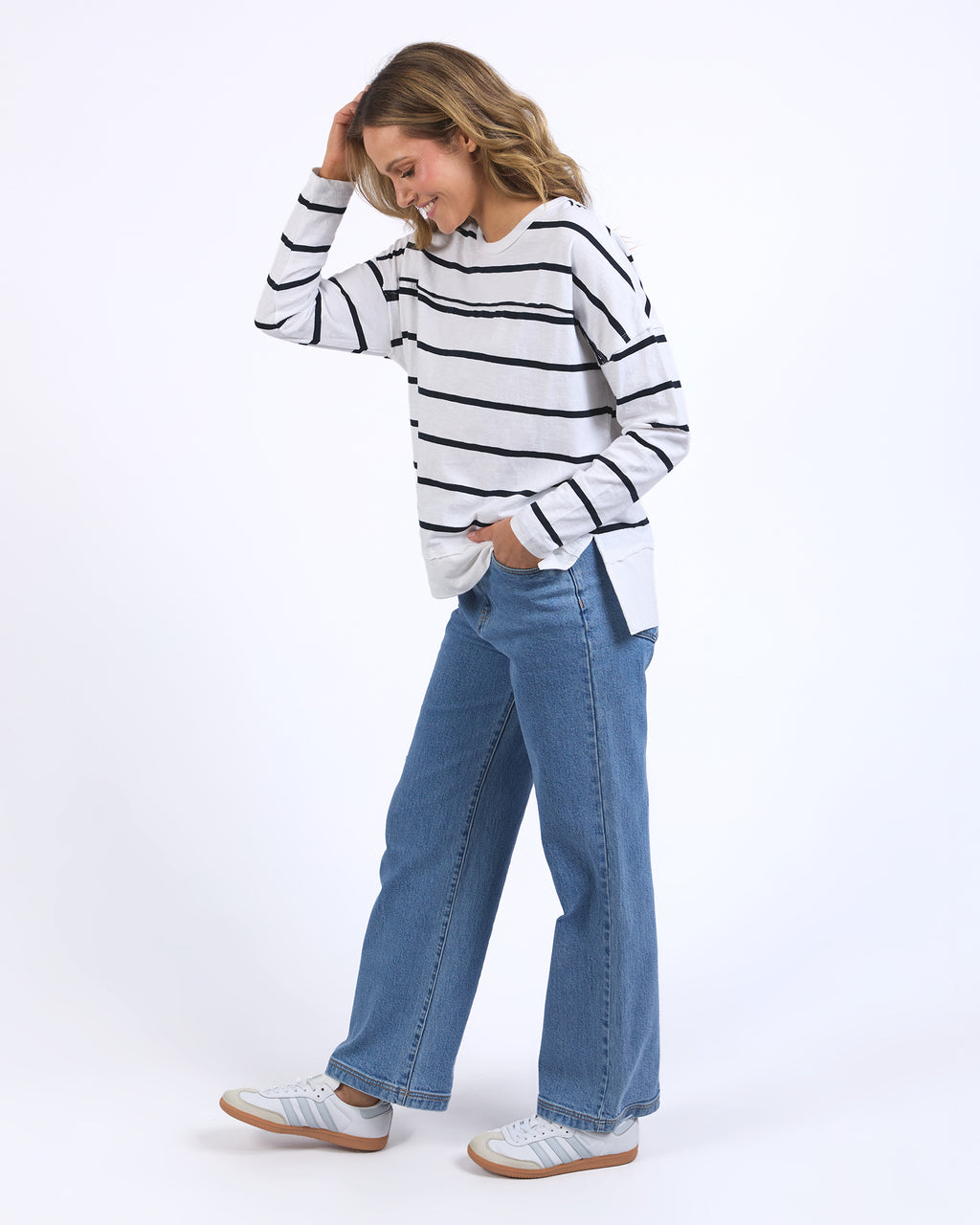 JAYNE STRIPE THROW ON TOP - White/ Dark Sapphire Stripe