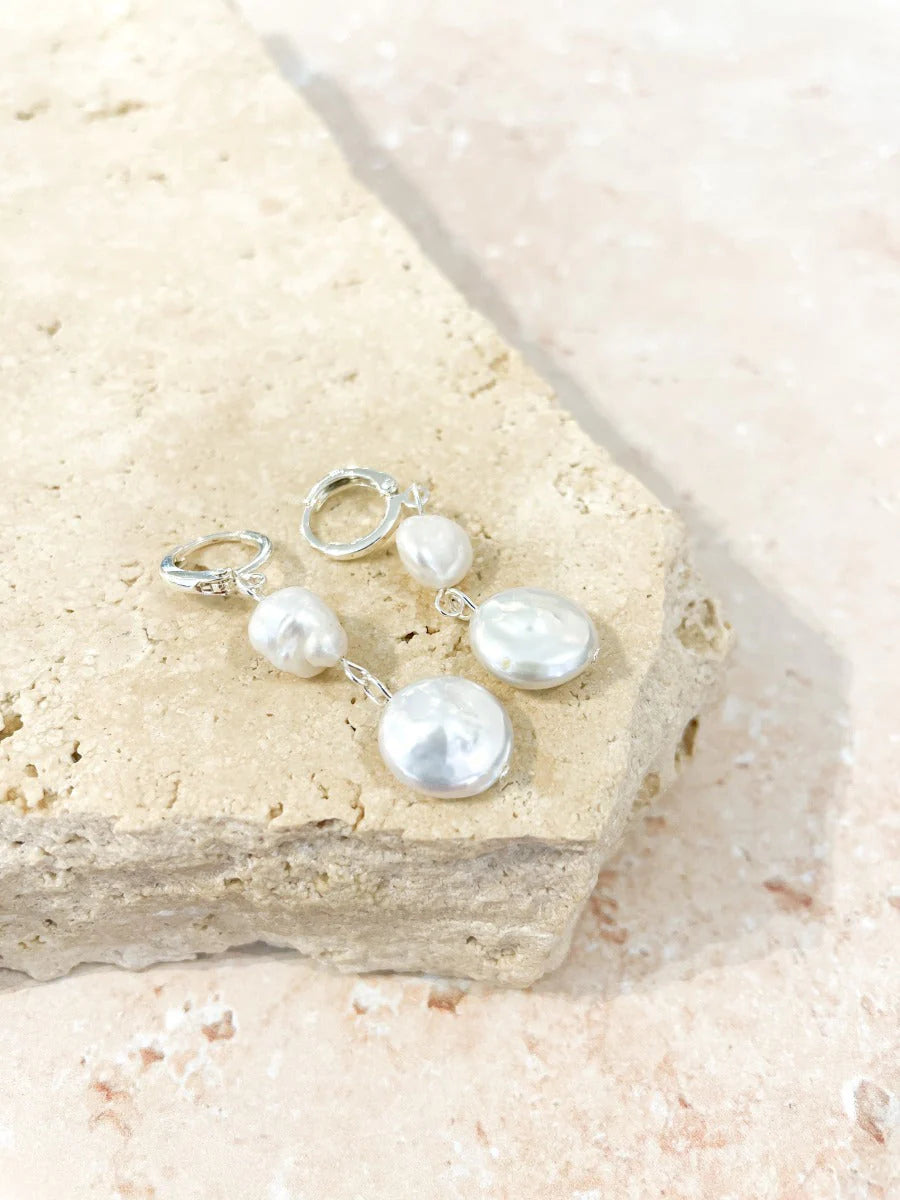 AURA PEARL SILVER PLATED EARRINGS - Silver