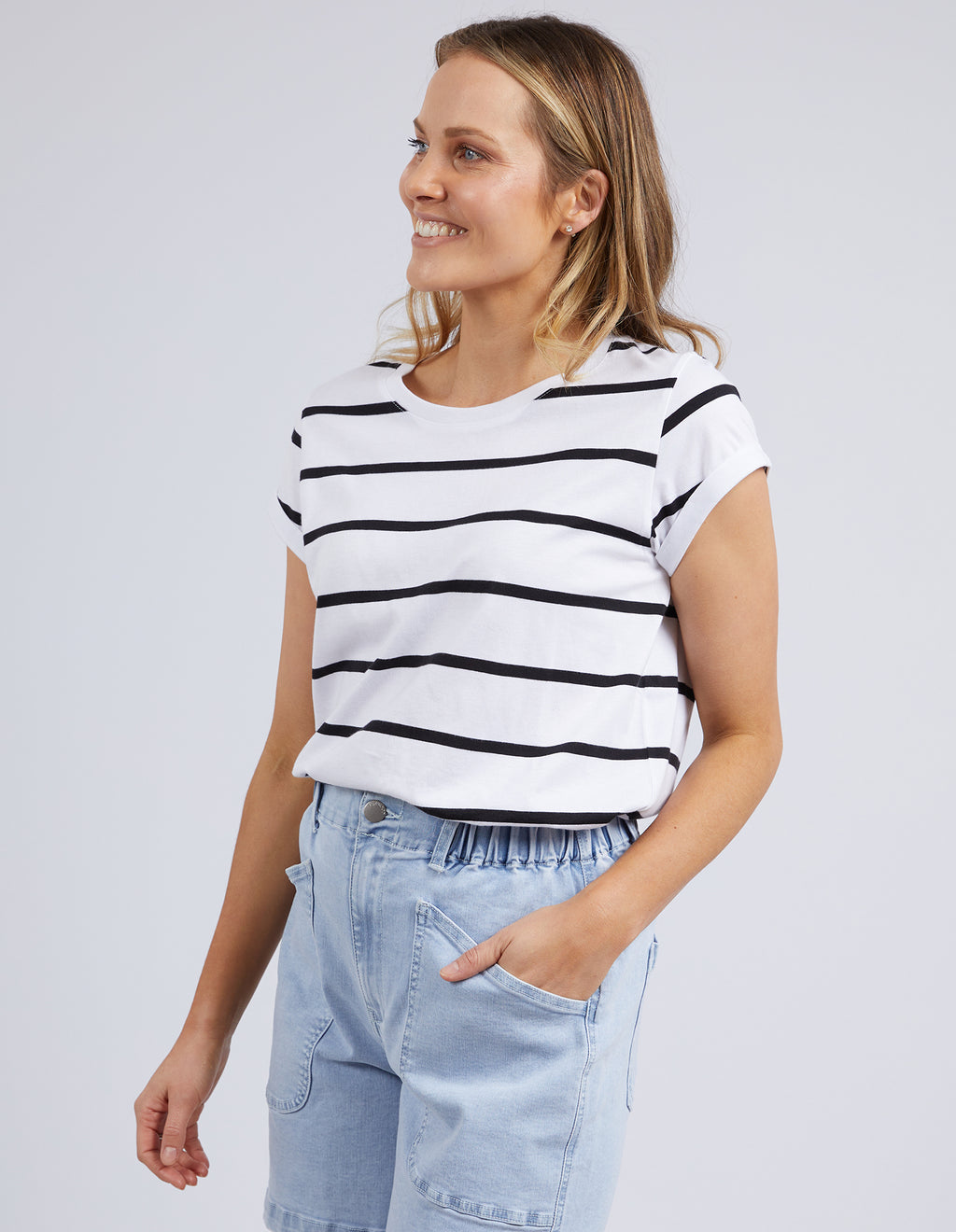 MANLY STRIPE TEE - White w/ Navy Stripe