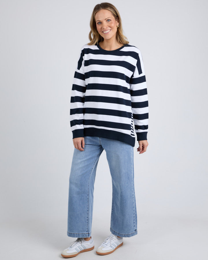 MILL CREW - Navy & White Stripe