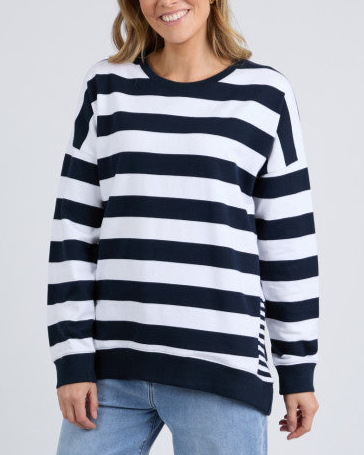 MILL CREW - Navy & White Stripe