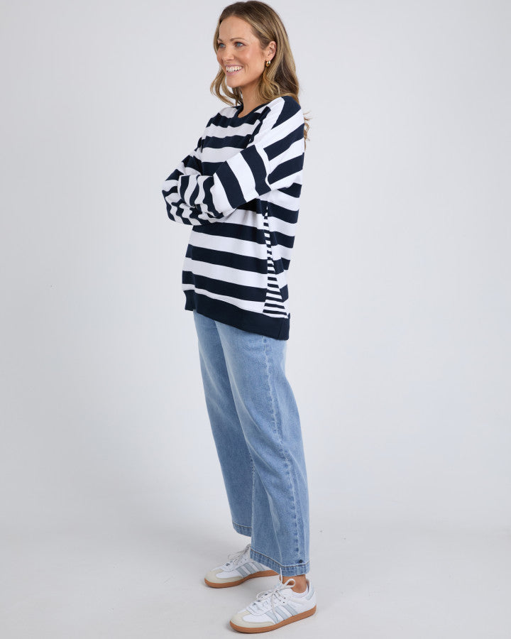 MILL CREW - Navy & White Stripe