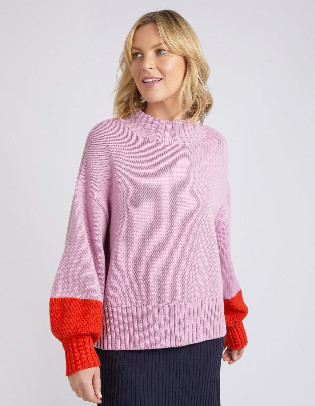 LOUIE MOCK NECK KNIT - Peony Pink/Tangello