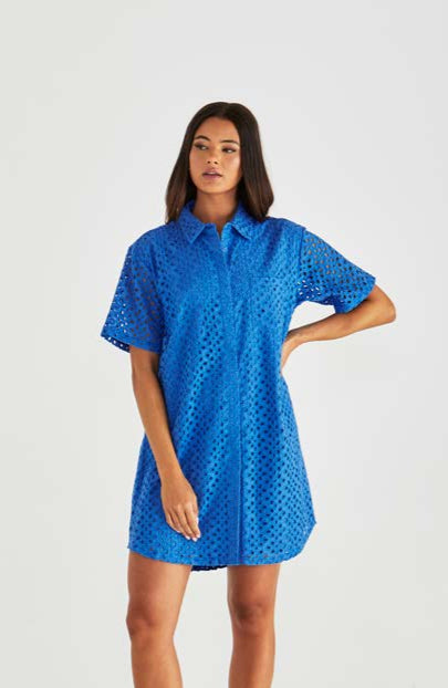 STEVA SHIRT DRESS - Bright Blue