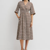 Print Elastic Detail Dress - ANTIQUE WHITE BAT