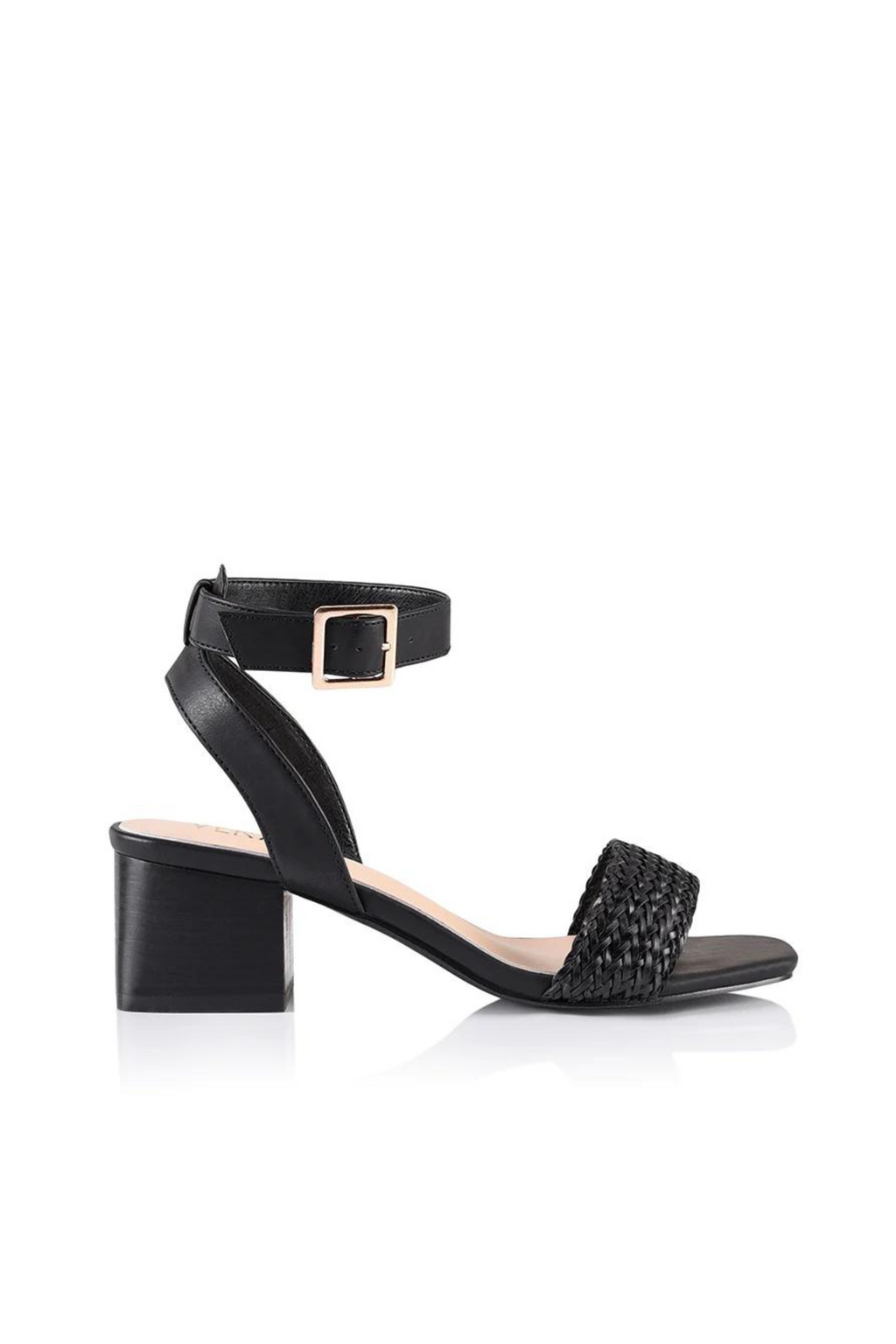 ELLY BLOCK HEEL SANDALS - Black Weave