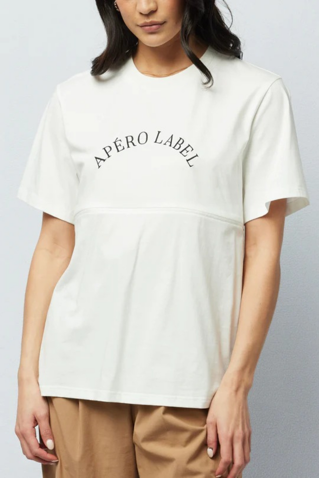ARCH EMBROIDERED PANEL TEE - White/Black