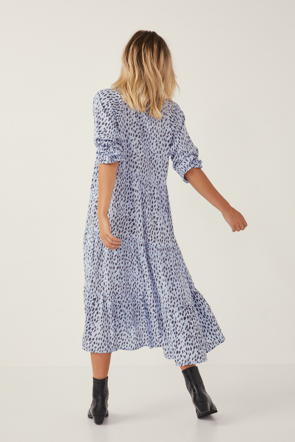 SOPHIE MIDI DRESS – Blue Leopard – Frankie & Co Clothing