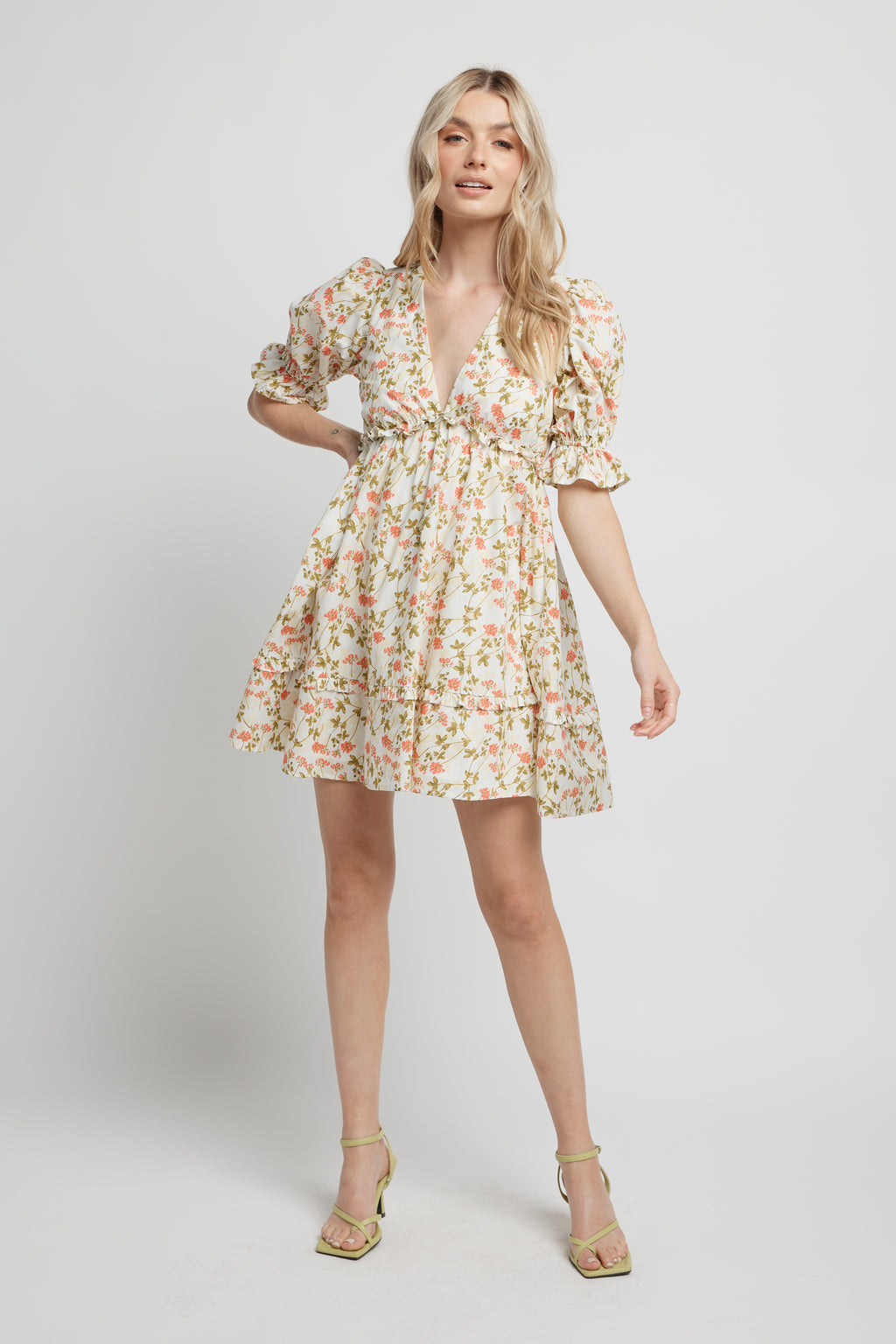 FLORA BABYDOLL MINI SWING DRESS - White/Multi – Frankie & Co Clothing