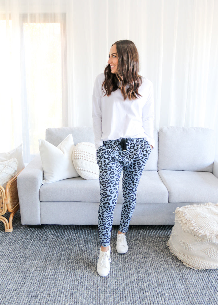 ELLA LEOPARD JOGGER - Ash Blue