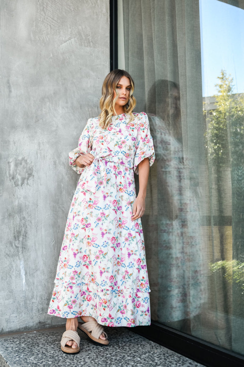 TILLY MAXI DRESS- White Floral