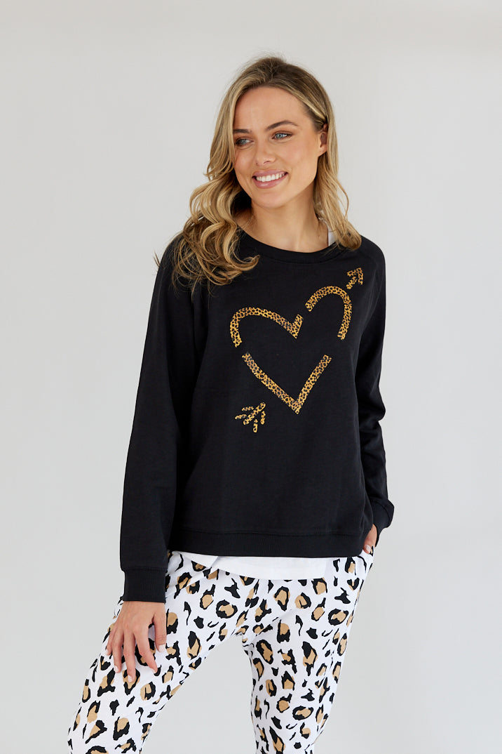 LOVE SWEATER - Black/ Leopard Arrow Heart – Frankie & Co Clothing